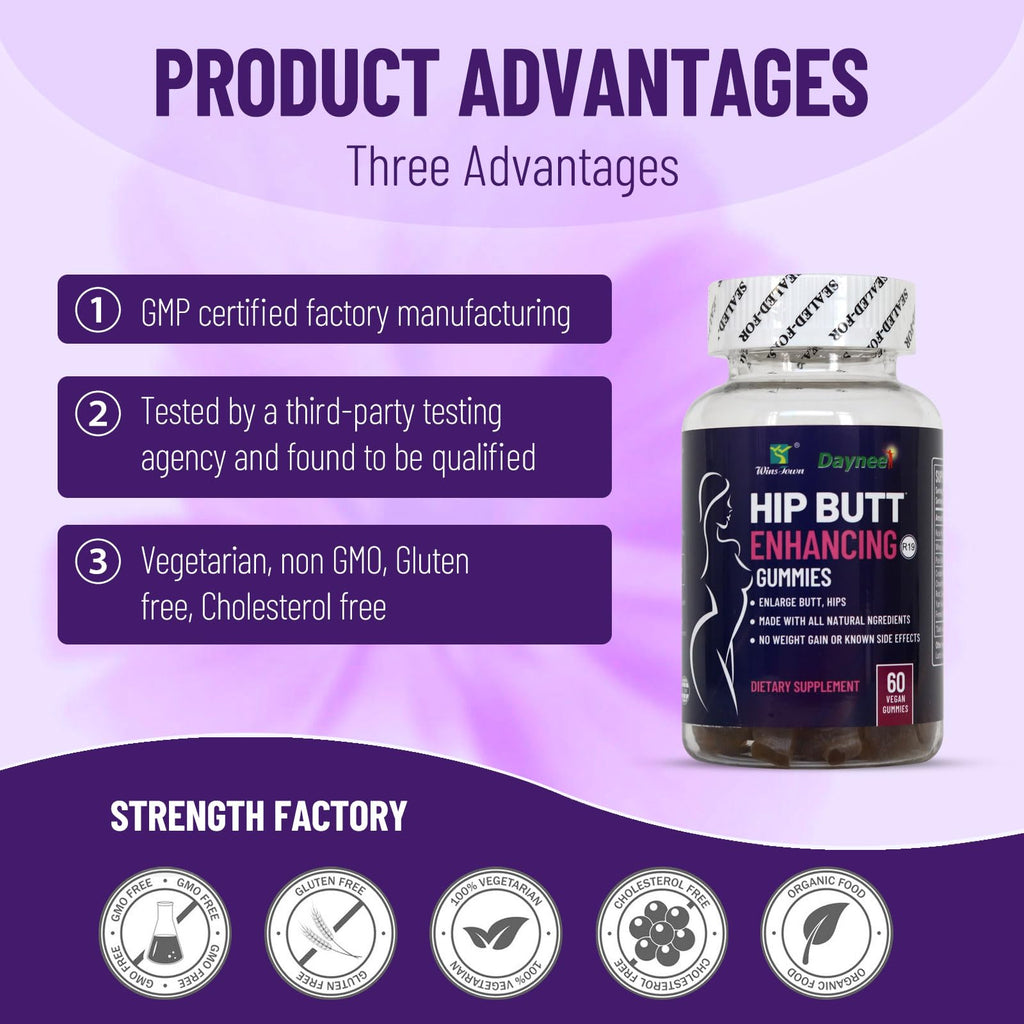 Wins Town Hip Butt Enhancement Gummies – Booty Multivitamin for Firm, Lifted Curves (60 Count)