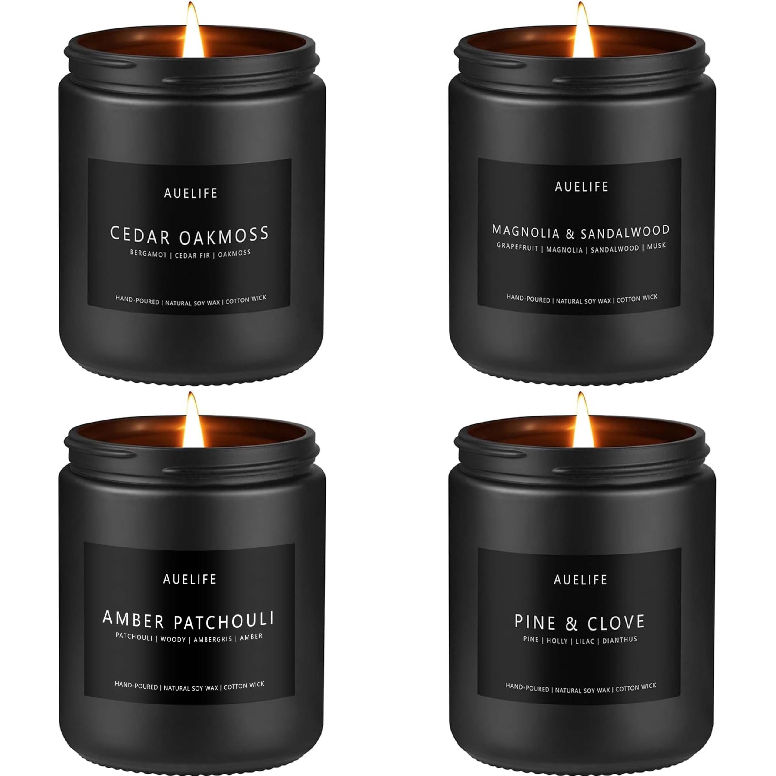 Winter Candle Gift Set for Men – 4 Pack Soy Candles (Cedar Oakmoss, Pine & Clove)
