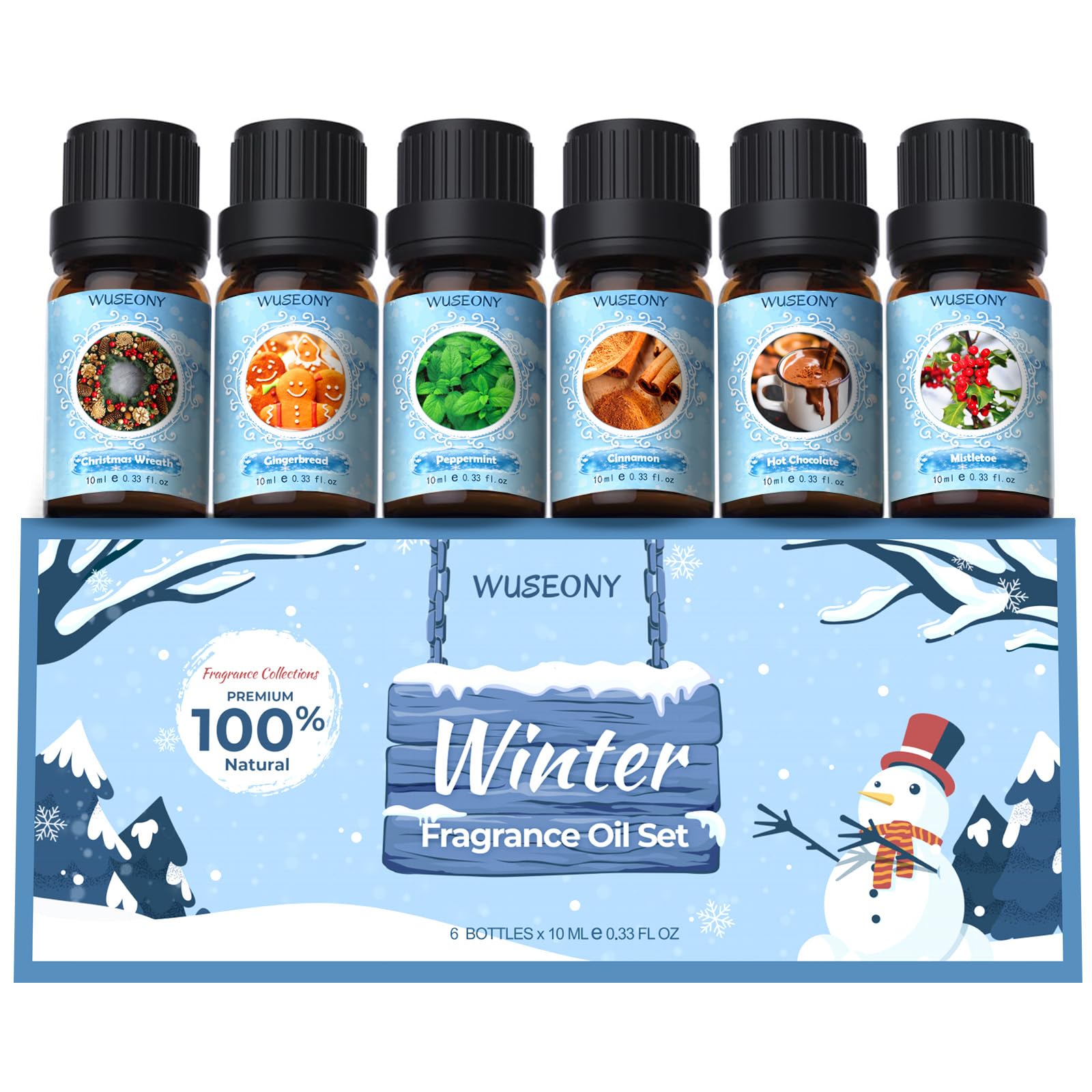 Winter Essential Oil Set – 6 Festive Scents for Diffusers & Gifts | Wreath, Gingerbread, Peppermint