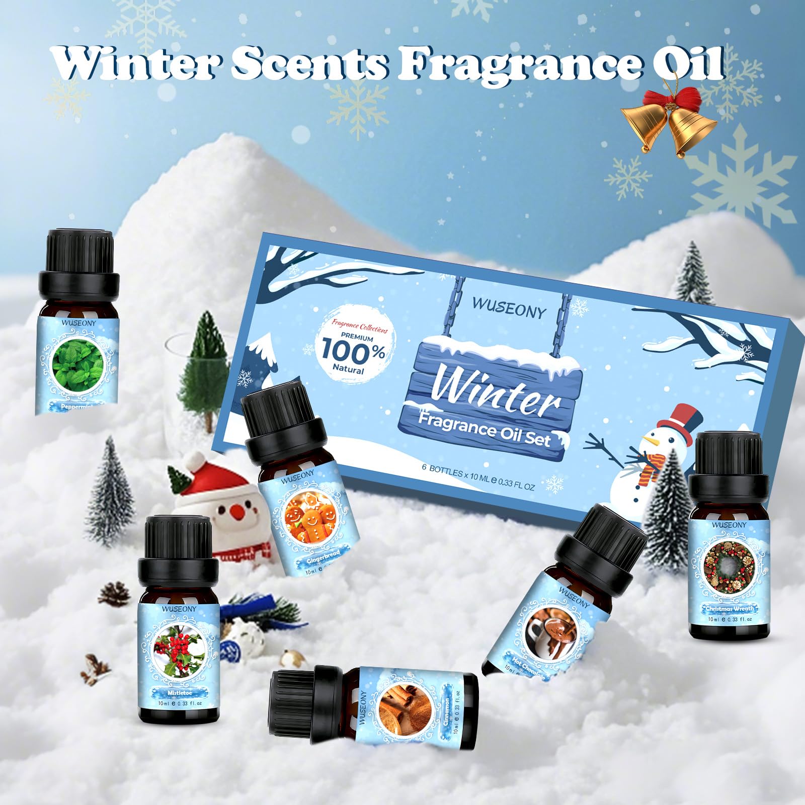 Winter Essential Oil Set – 6 Festive Scents for Diffusers & Gifts | Wreath, Gingerbread, Peppermint