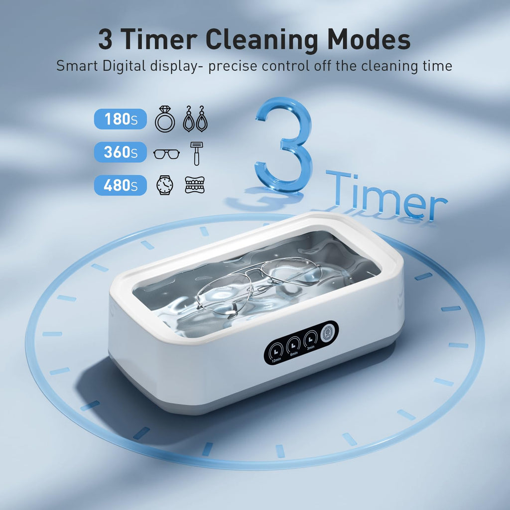WINTERCRUSH Ultrasonic Cleaner 650ml for Dentures, Retainers & Eyewear | 3 Timer Settings