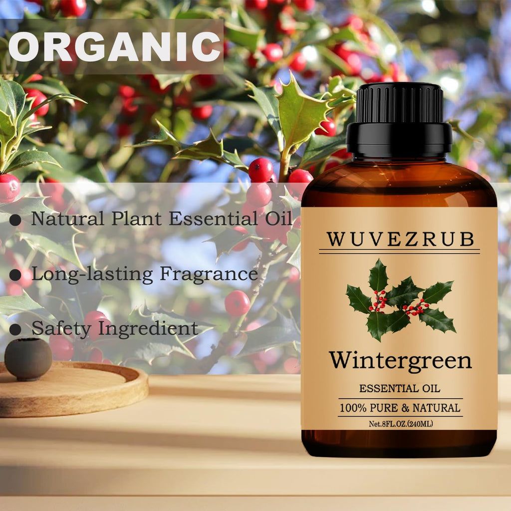 Wintergreen Essential Oil Organic 240ml | Pure & Natural for Aromatherapy Diffuser (8 fl oz)