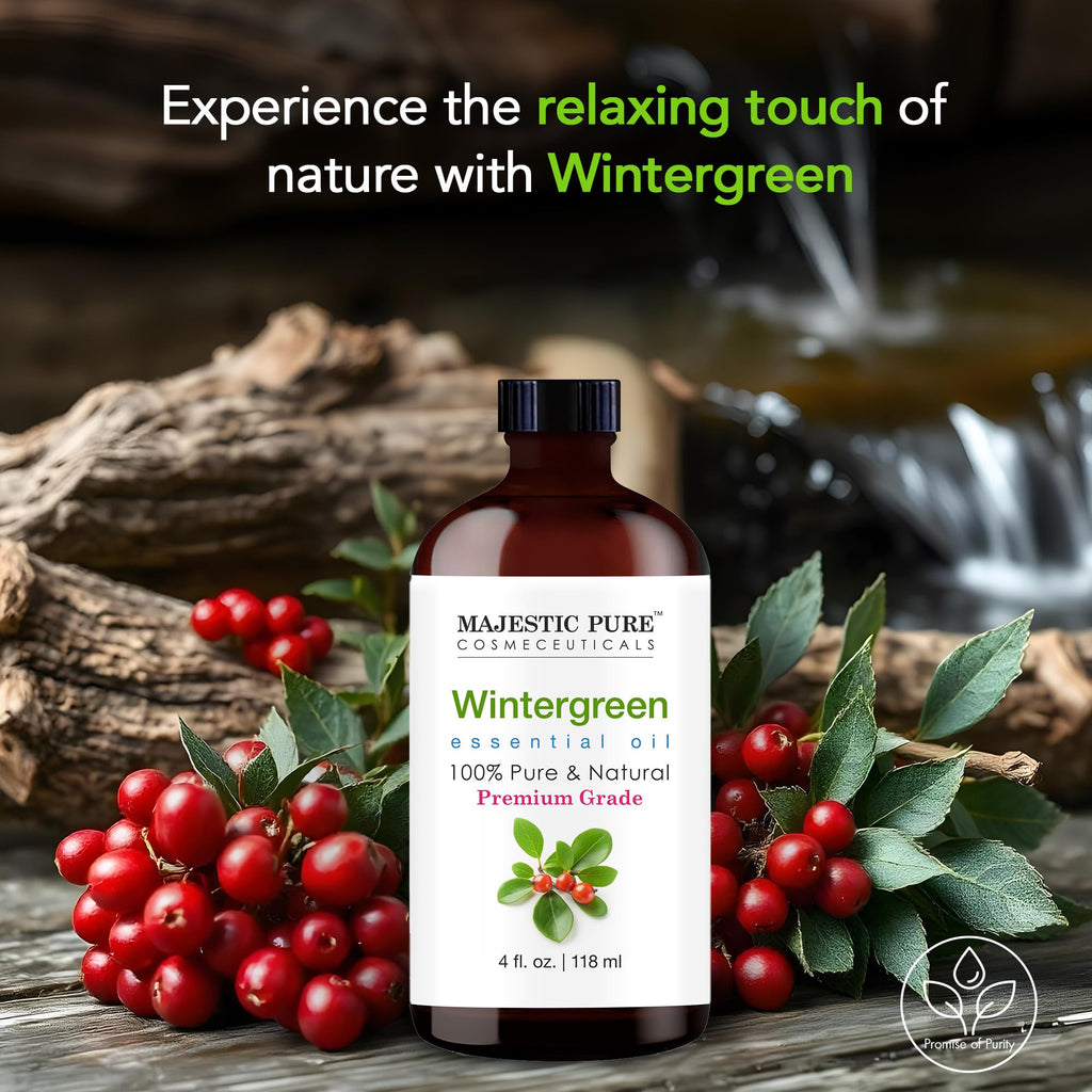 Majestic Pure Wintergreen Essential Oil – 4 oz Glass Dropper – 100% Pure & Natural