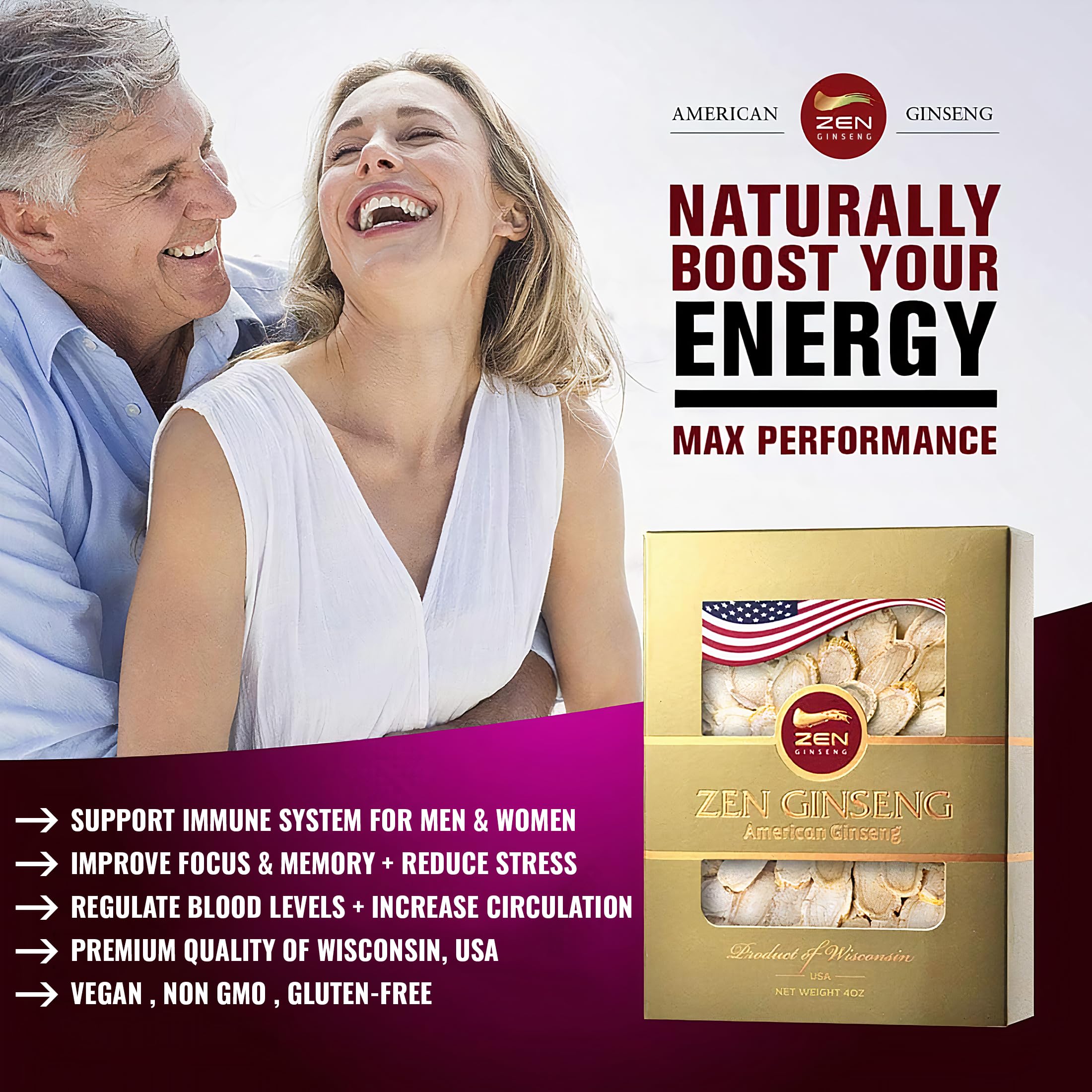 American Wisconsin Ginseng Slices – Energy, Performance & Focus (4 oz)