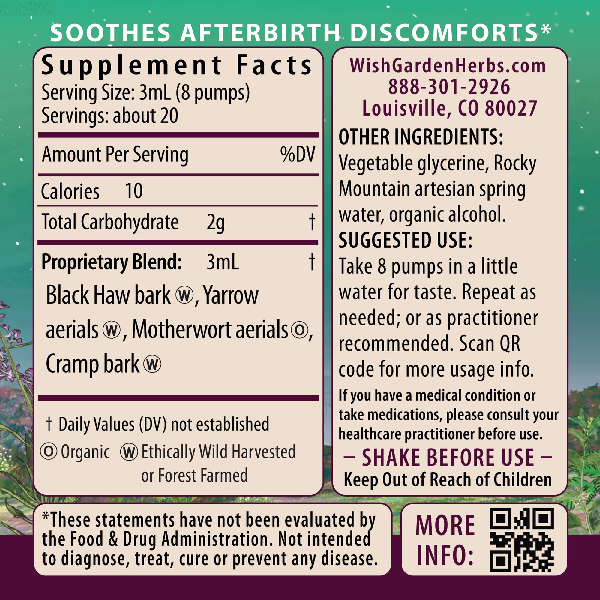 WishGarden AfterEase – All-Natural Postpartum Contractions Support (2 oz)