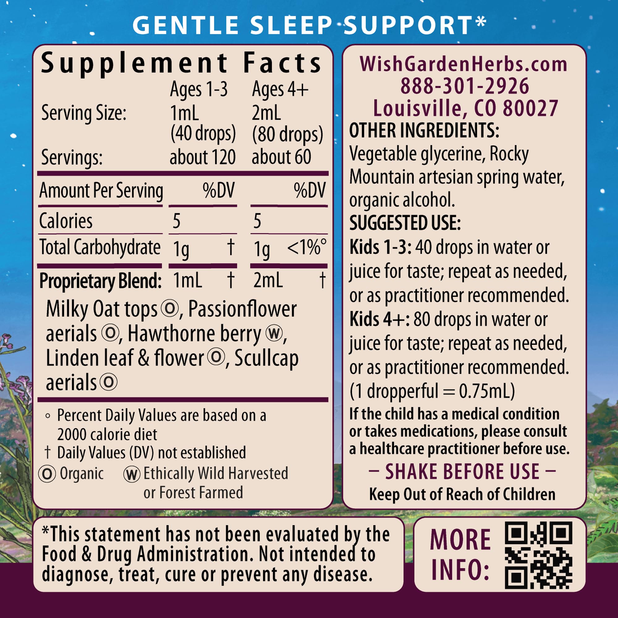 WishGarden Sleepy Nights for Kids – All-Natural Herbal Sleep Tincture (No Melatonin), 4oz