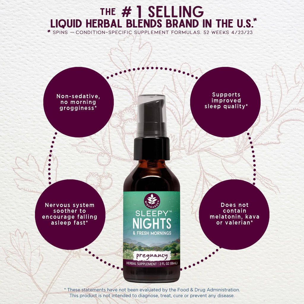 WishGarden Sleepy Nights for Pregnancy – Plant-Based Sleep Aid Safe for Pregnant Moms (2oz)