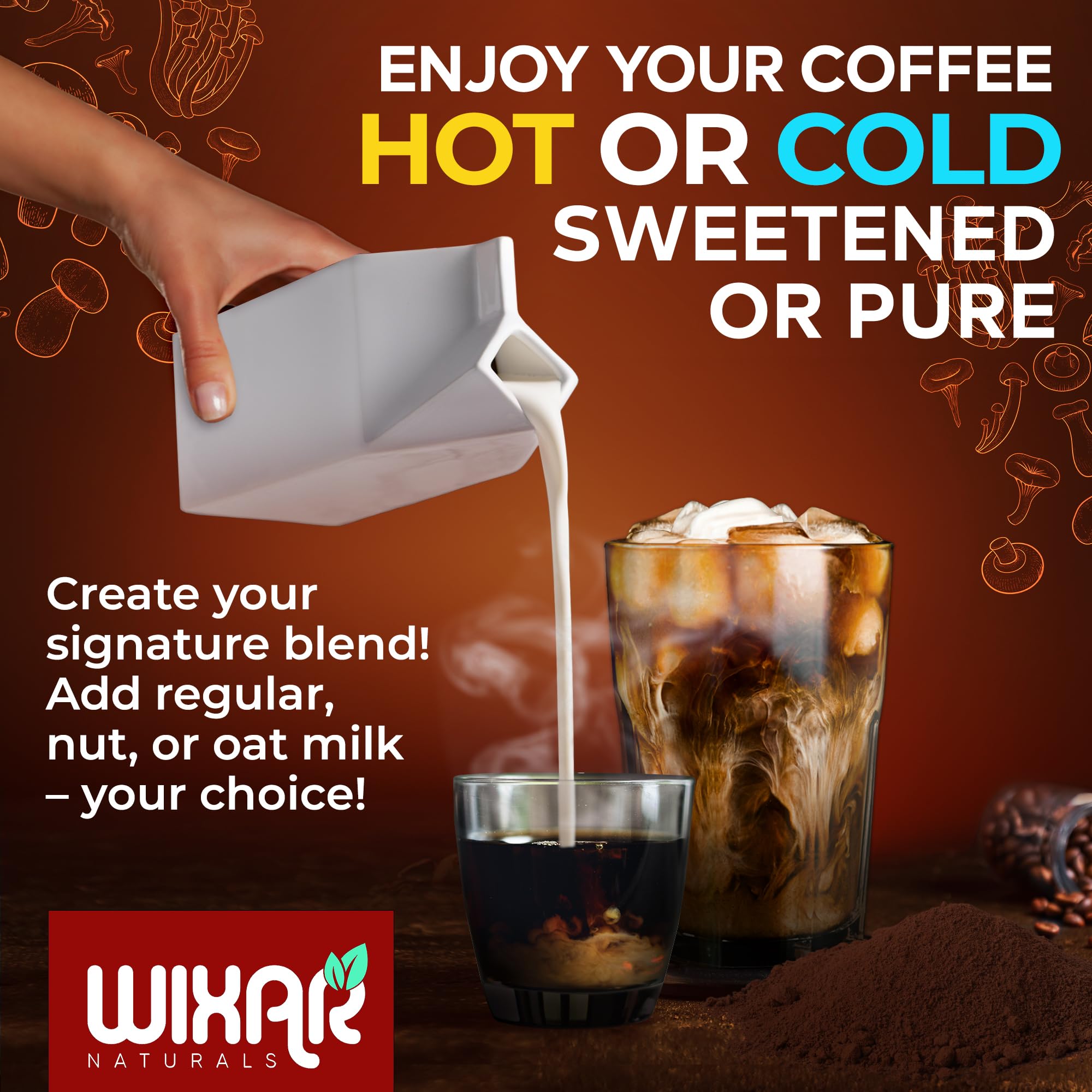 Wixar Mushroom Coffee Blend - Ten-Treasure Mushroom Instant Coffee Powder (5oz)