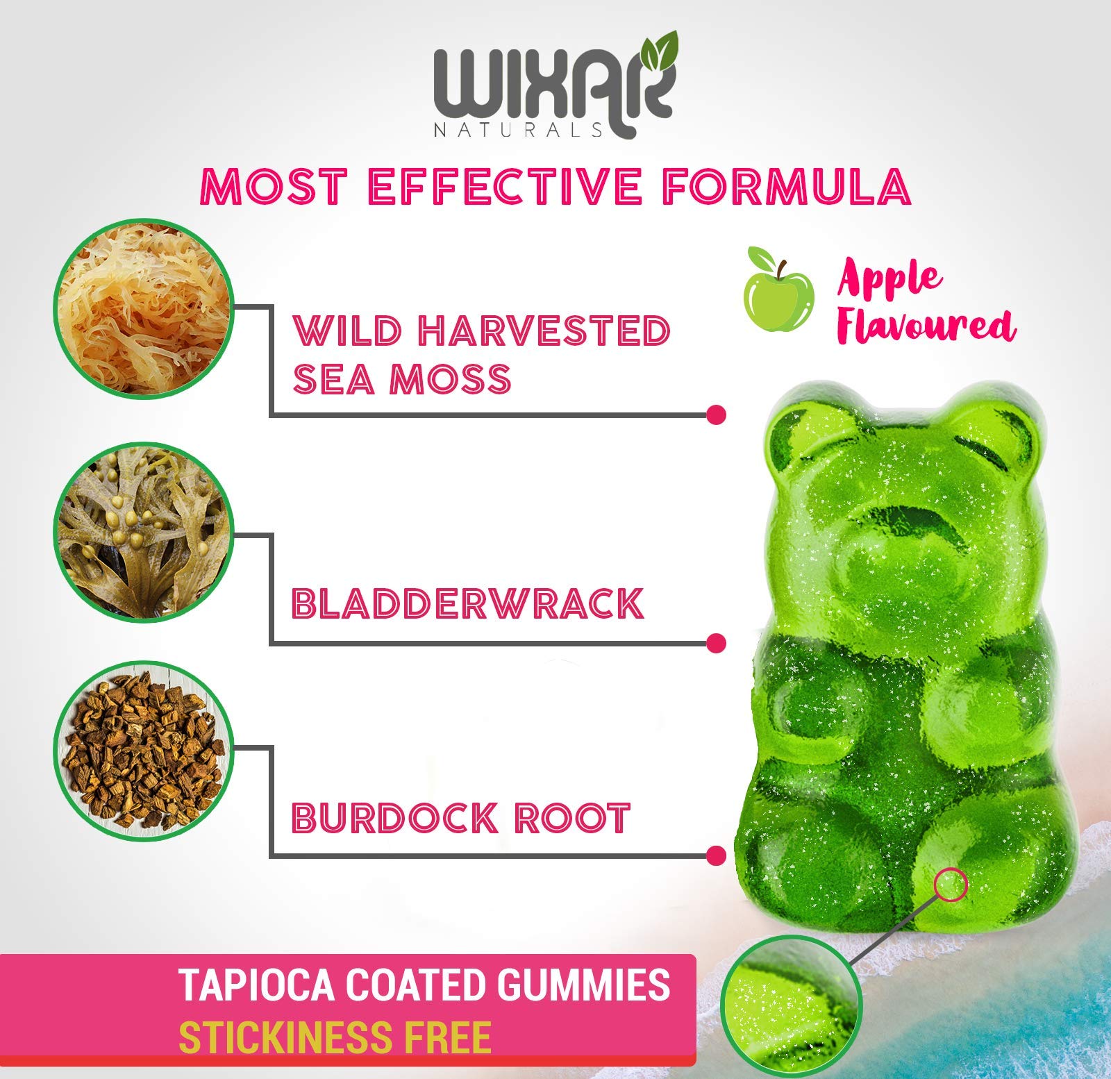 Wixar Naturals Sea Moss Gummies – Irish Sea Moss, Bladderwrack & Burdock – 60 Gummies – Vegan