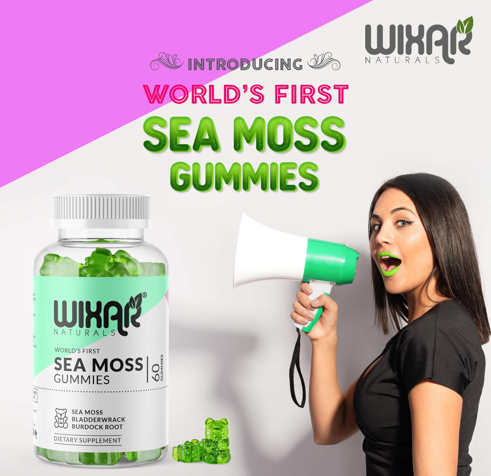 Wixar Naturals Sea Moss Gummies – Irish Sea Moss, Bladderwrack & Burdock – 60 Gummies – Vegan