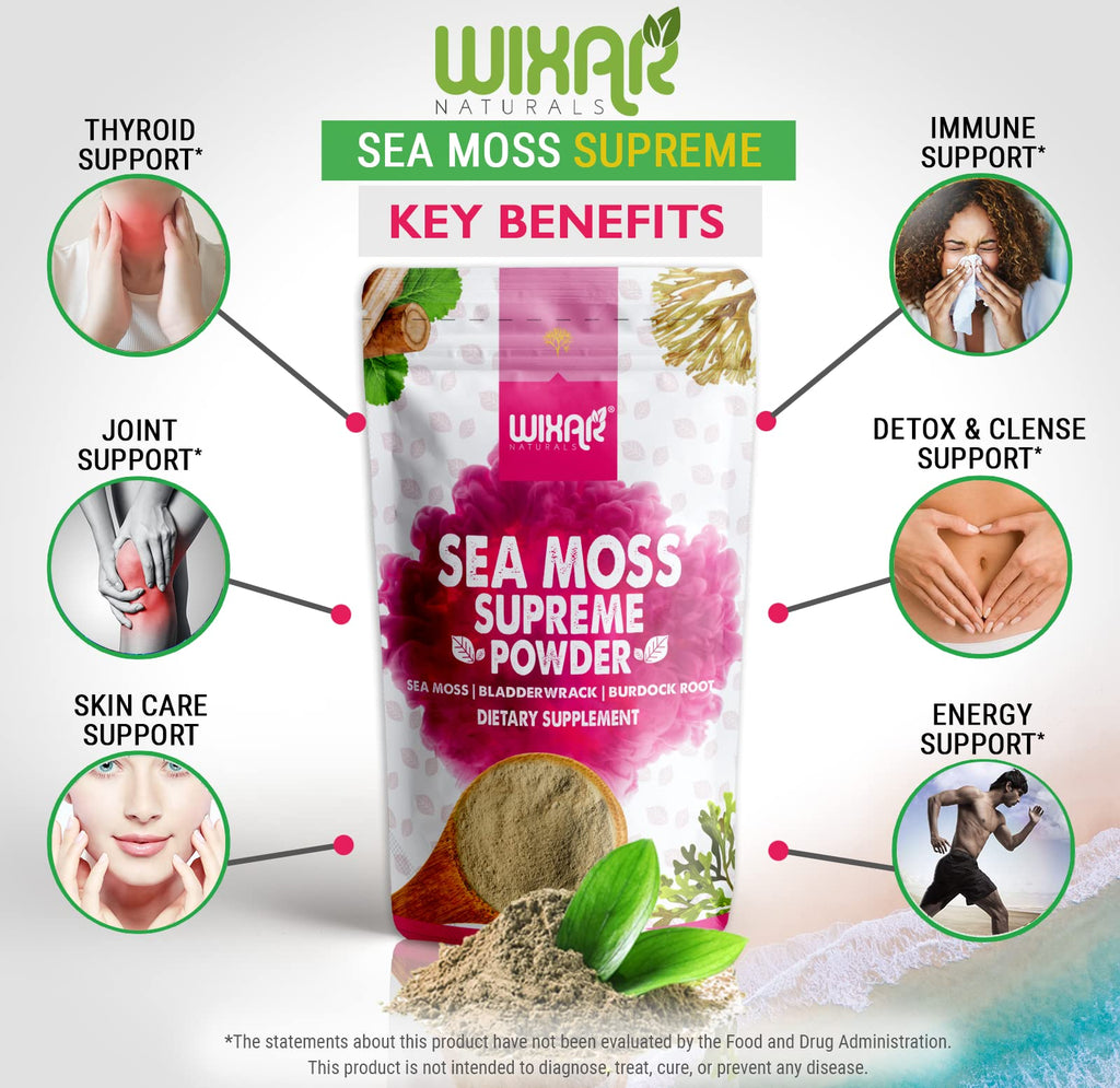 Wixar Wildcrafted Sea Moss Powder - 8oz (Irish Sea Moss + Bladderwrack)