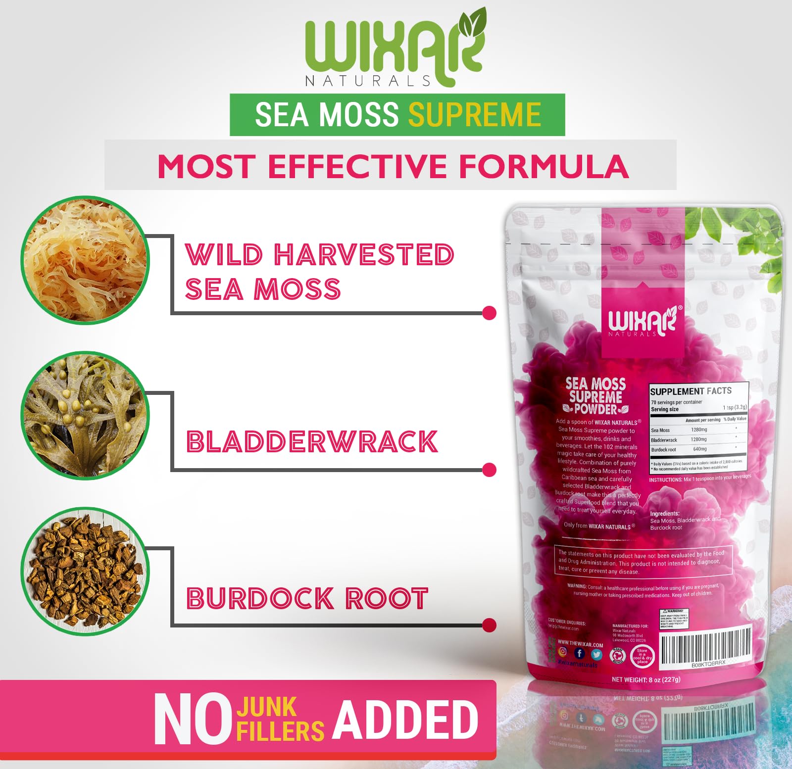 Wixar Wildcrafted Sea Moss Powder - 8oz (Irish Sea Moss + Bladderwrack)