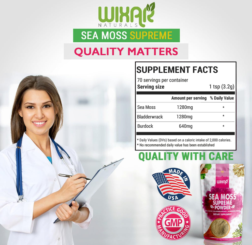 Wixar Wildcrafted Sea Moss Powder - 8oz (Irish Sea Moss + Bladderwrack)