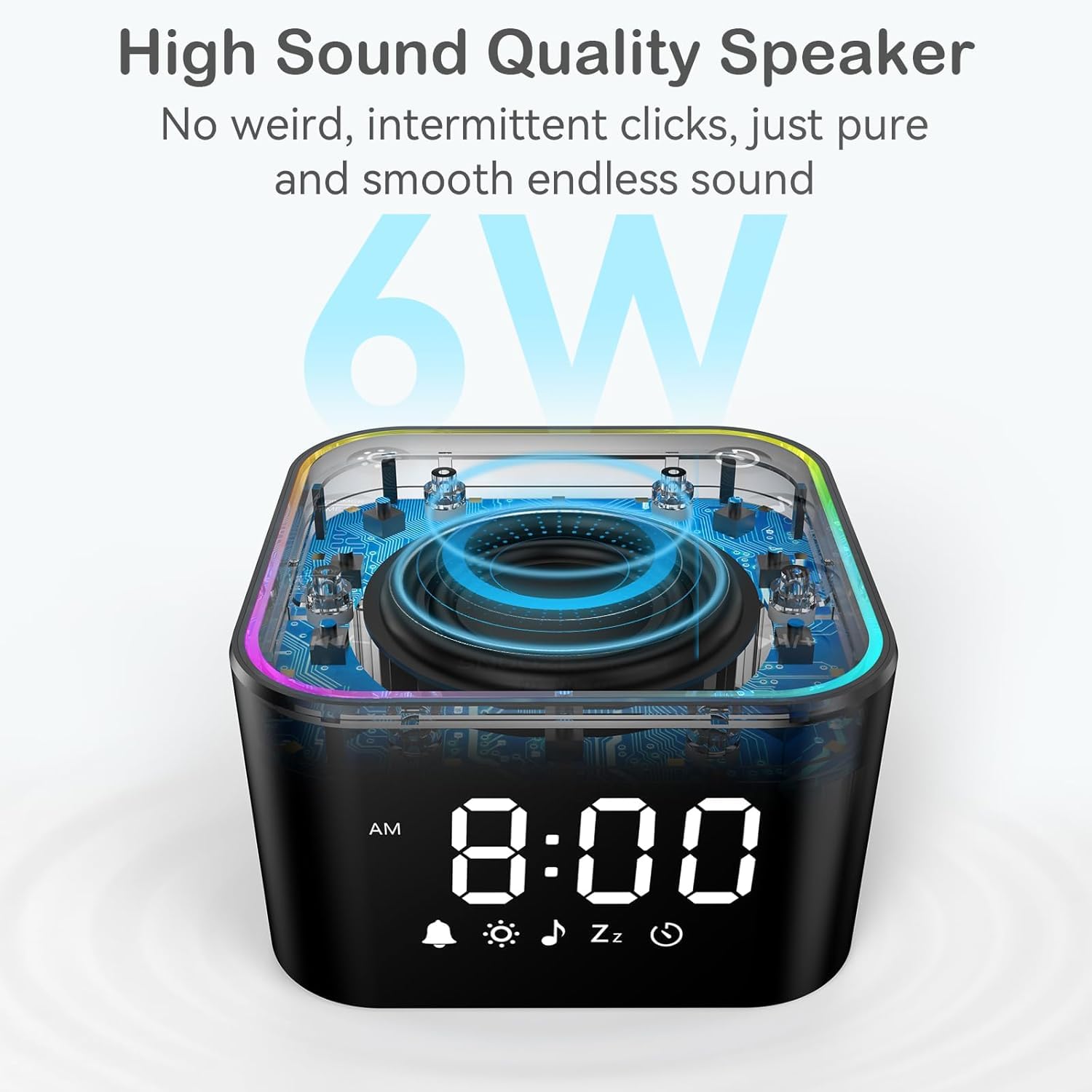Wkzay Sound Machine with Alarm Clock — 30 Non-Looping Sleep Sounds, Adjustable Volume, Night Light, Memory & Sleep Timer (Black)