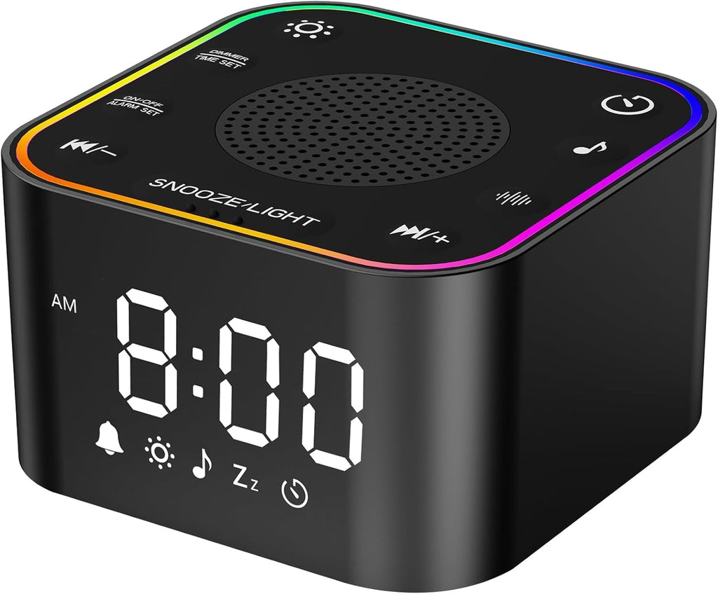 Wkzay Sound Machine with Alarm Clock — 30 Non-Looping Sleep Sounds, Adjustable Volume, Night Light, Memory & Sleep Timer (Black)