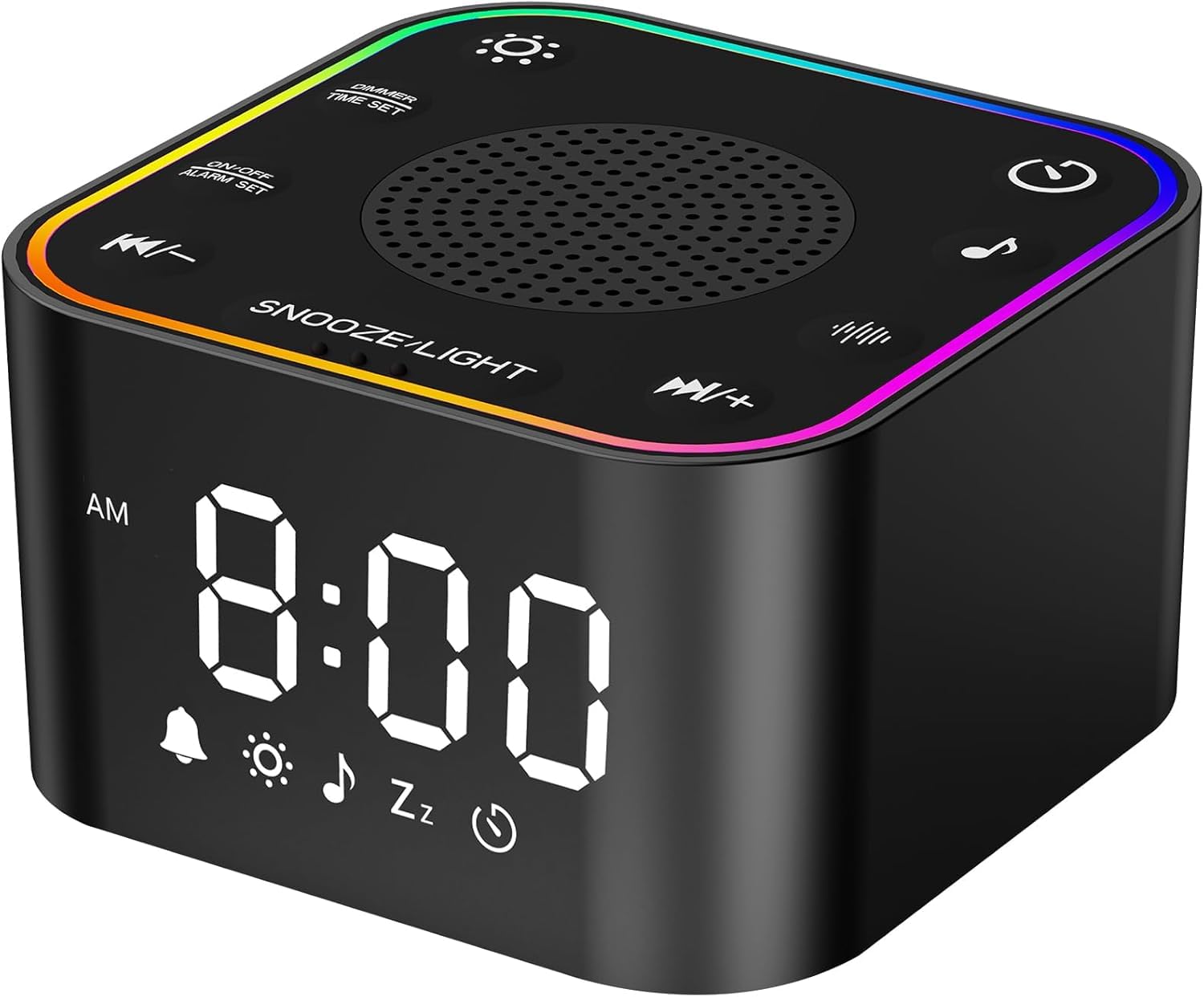 Wkzay Sound Machine with Alarm Clock — 30 Non-Looping Sleep Sounds, Adjustable Volume, Night Light, Memory & Sleep Timer (Black)