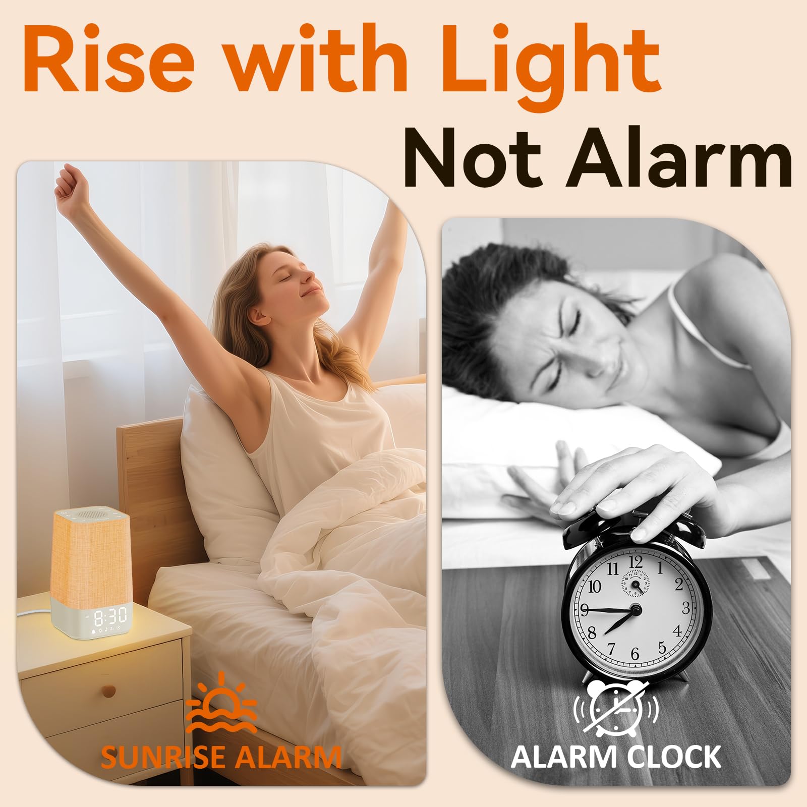 Wkzay White Noise Sound Machine — 30 Soothing Sounds, Sunrise Alarm Clock, Gentle Wake & Night Light