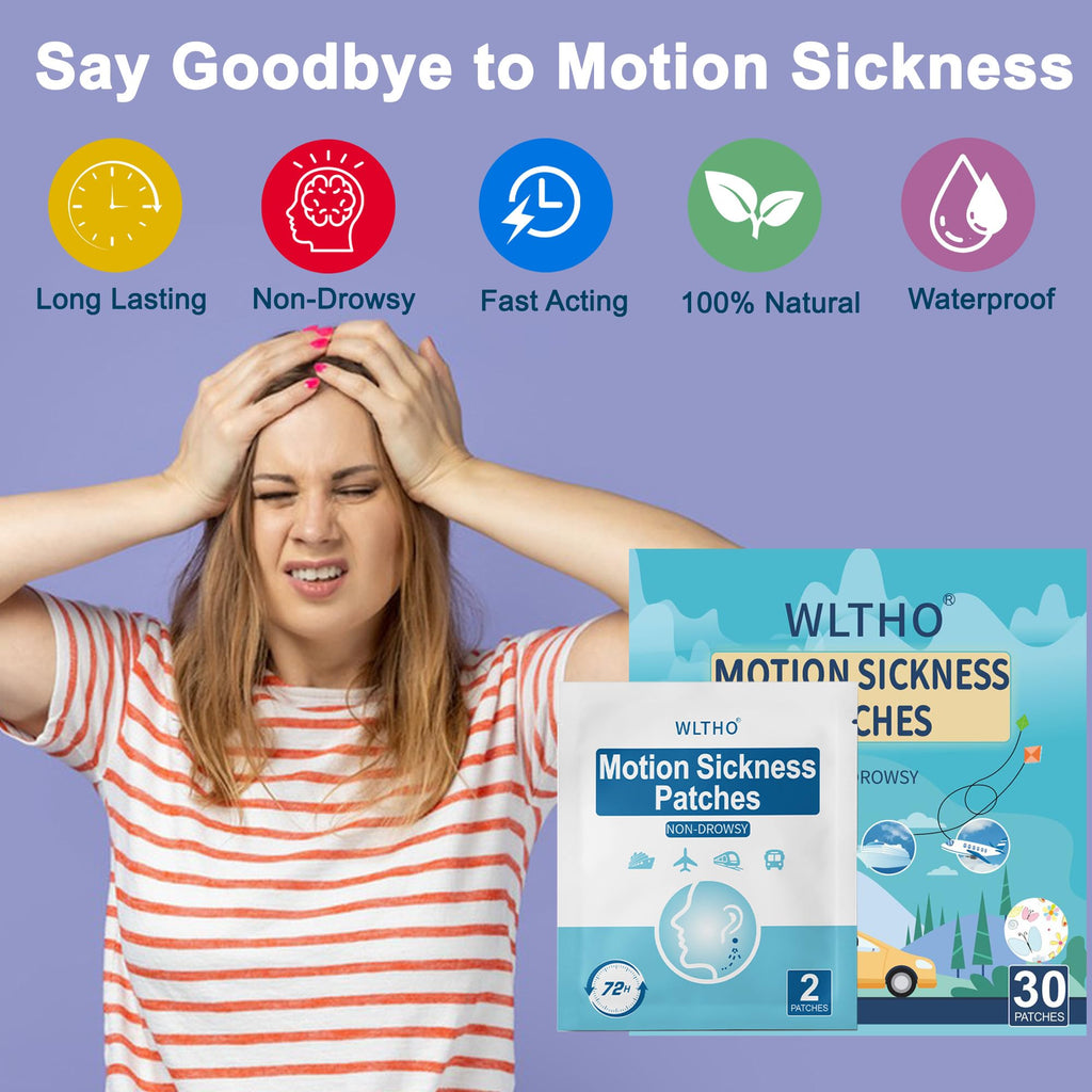WLTHO 60ct Motion Sickness Patches - Non-Drowsy, Waterproof Behind Ear