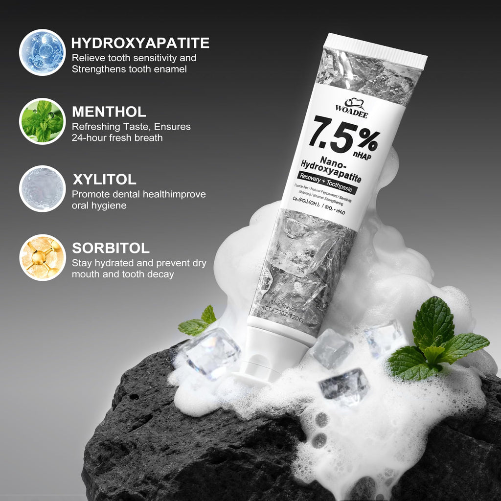 Woadee Hydroxyapatite Toothpaste – Fluoride-Free Enamel Protection (3-Pack), Gentle Mint