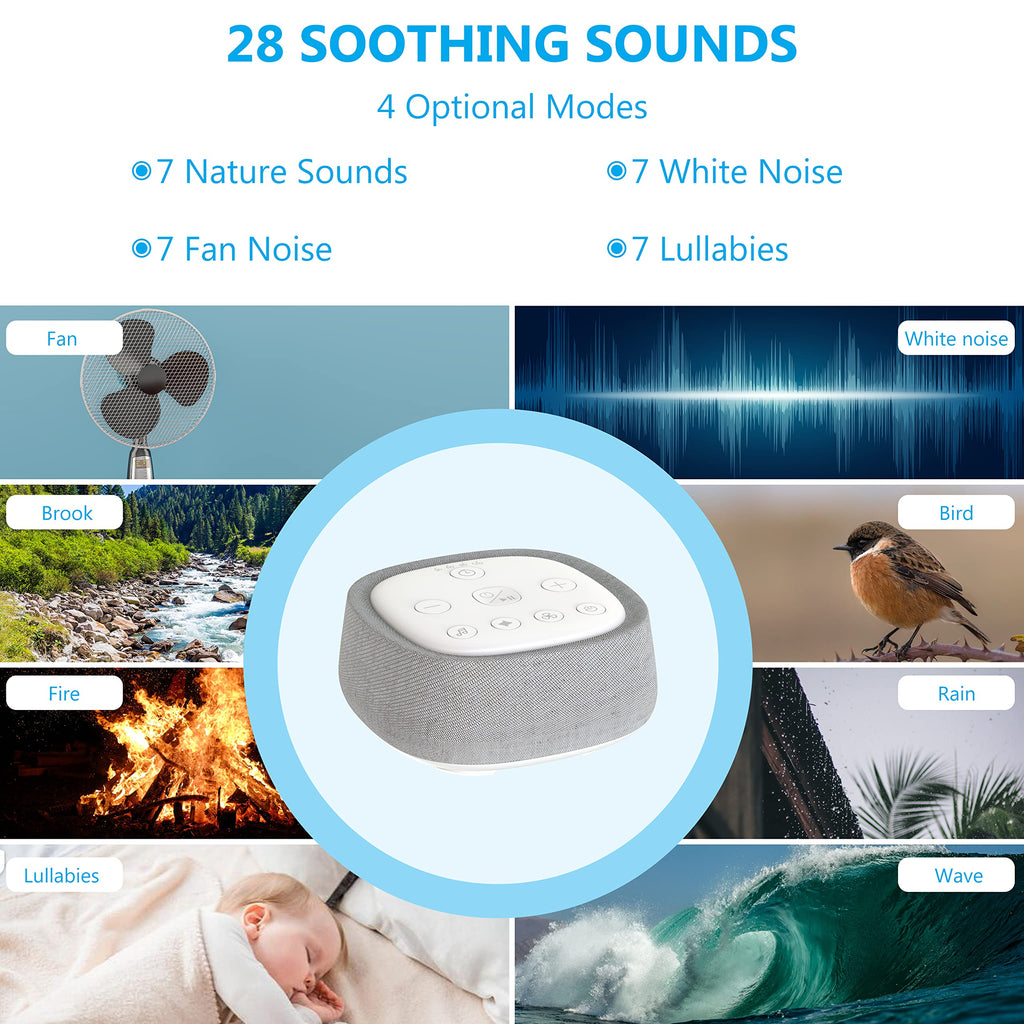 Wobrikosee Rechargeable White Noise Machine – 28 Sounds, 32 Volume Levels, Portable Sleep Aid