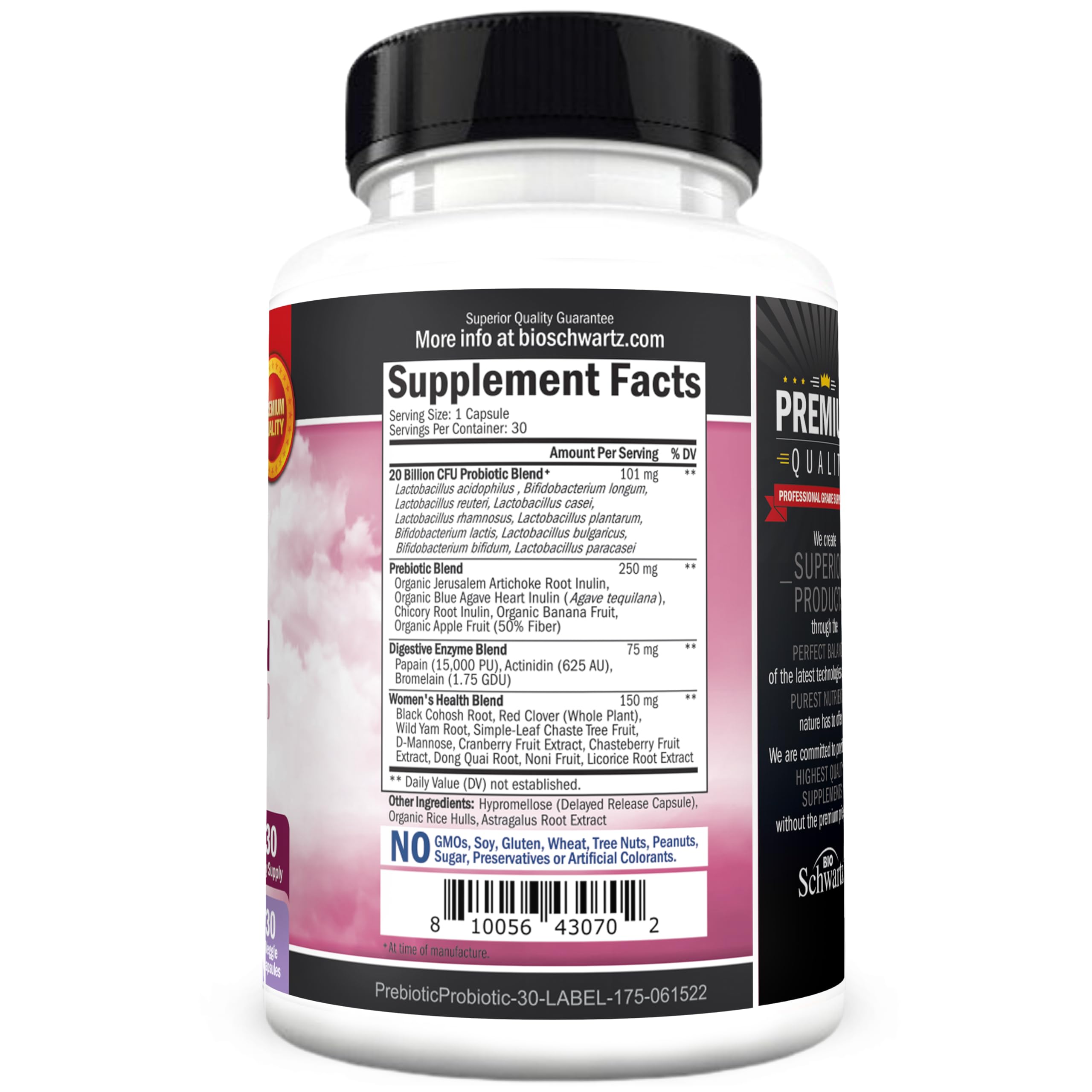 Prebiotics & Probiotics for Women – Gut, Vaginal & Immune Health Support with Black Cohosh & Red Clover (30 Count) | Whole Food Digestive Enzymes