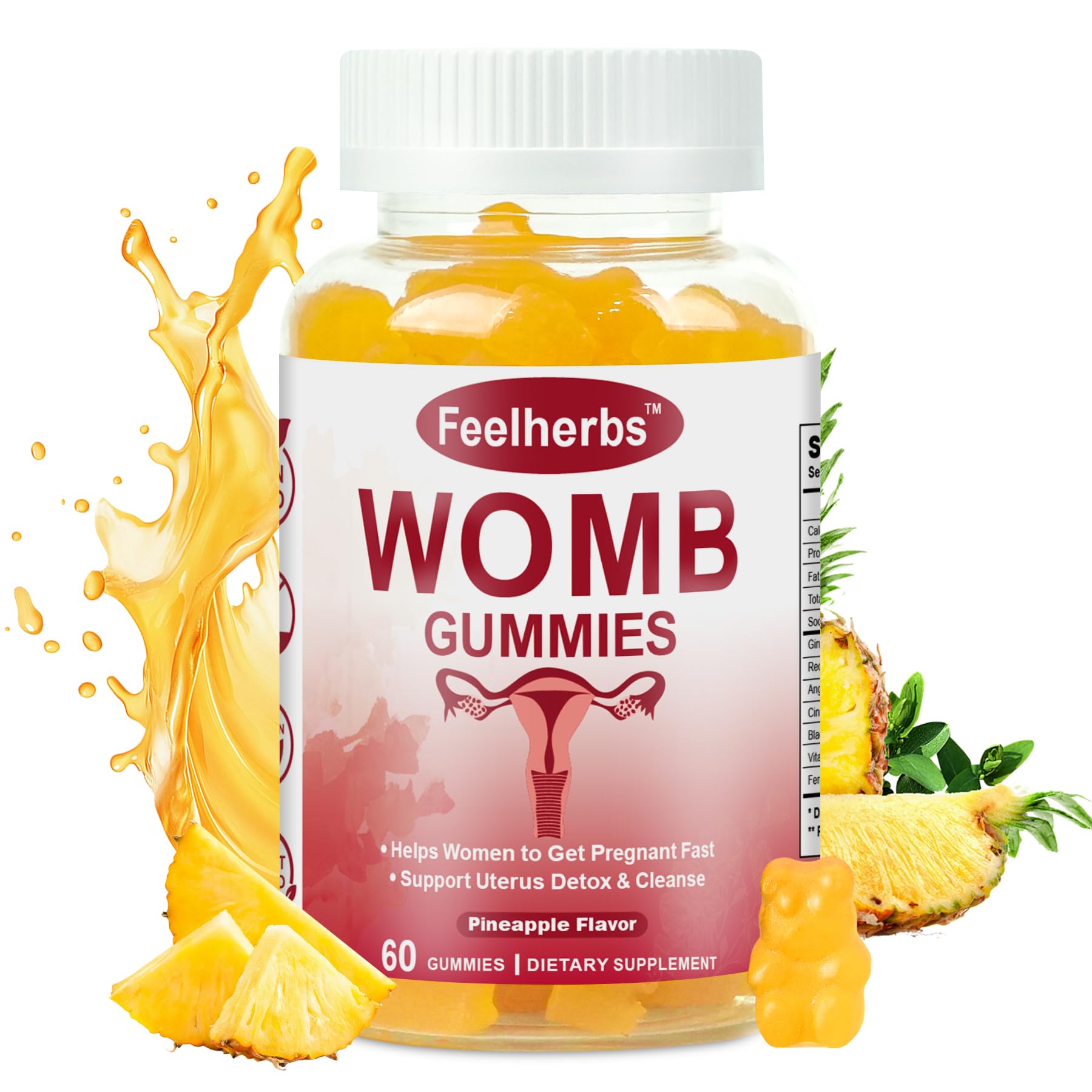Womb Gummies for Women – Fertility Support, Pineapple Balance, Vegan & Gluten-Free (60 Count)