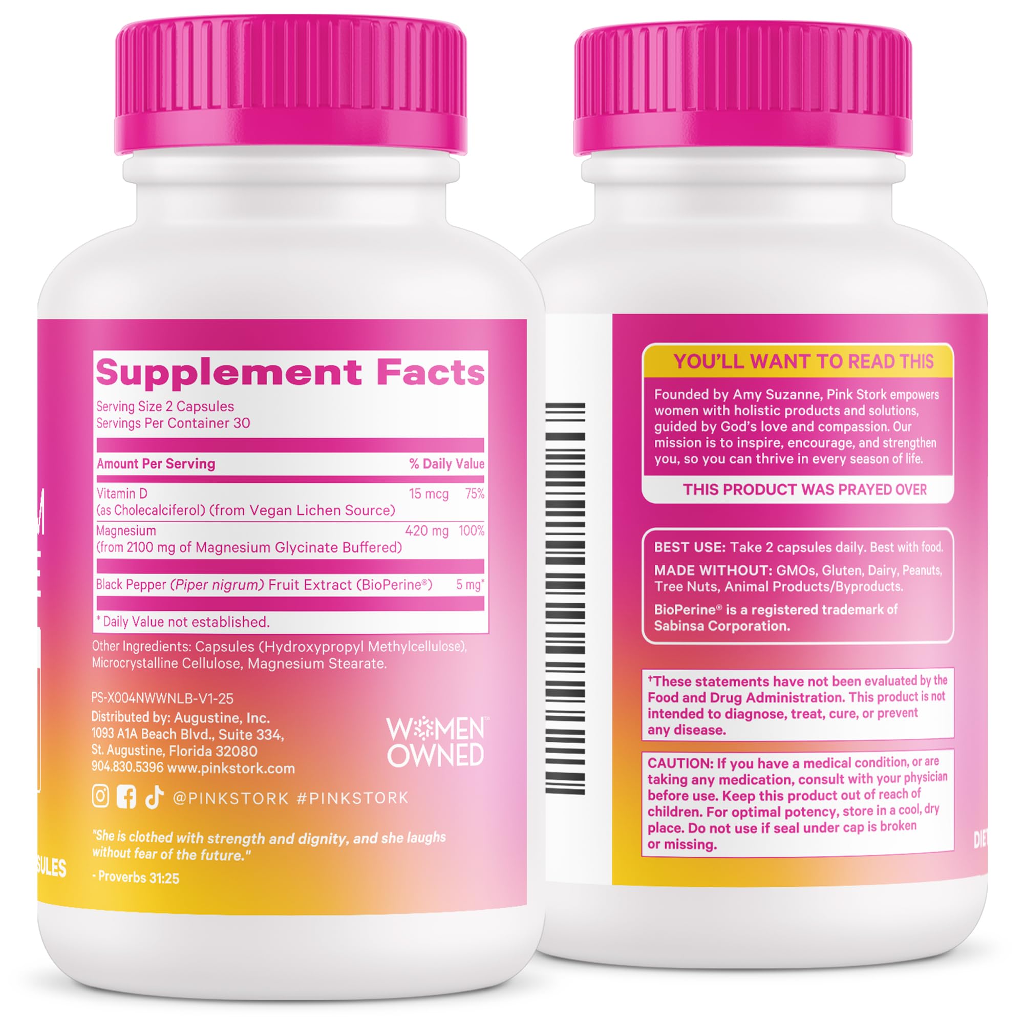 Pink Stork Magnesium Glycinate with Vitamin D for Women | 60 Capsules Berry Essence