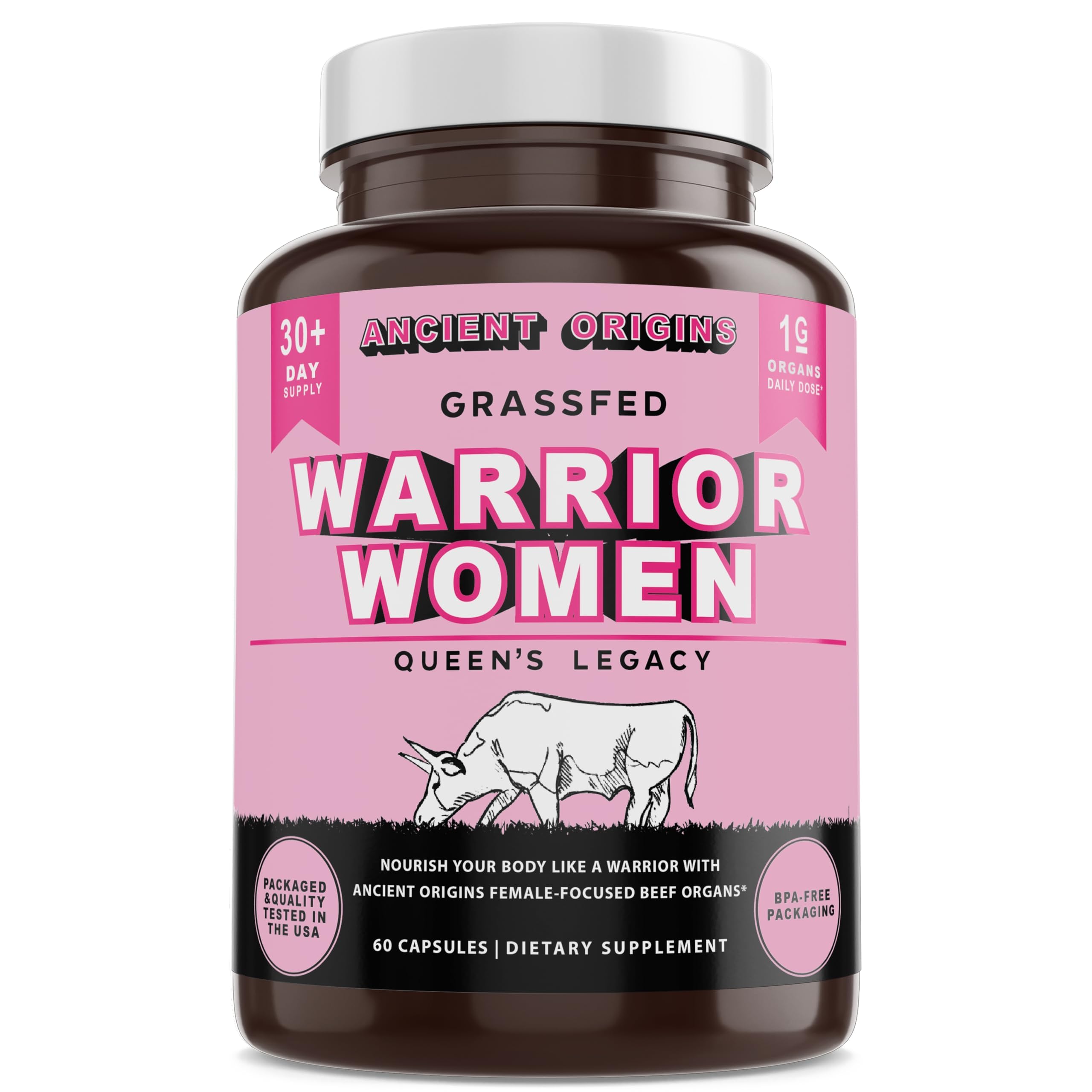Ancient Origins Female-Optimized Beef Organ Superfood (60 x 500 mg) – Grass-Fed, Pasture-Raised
