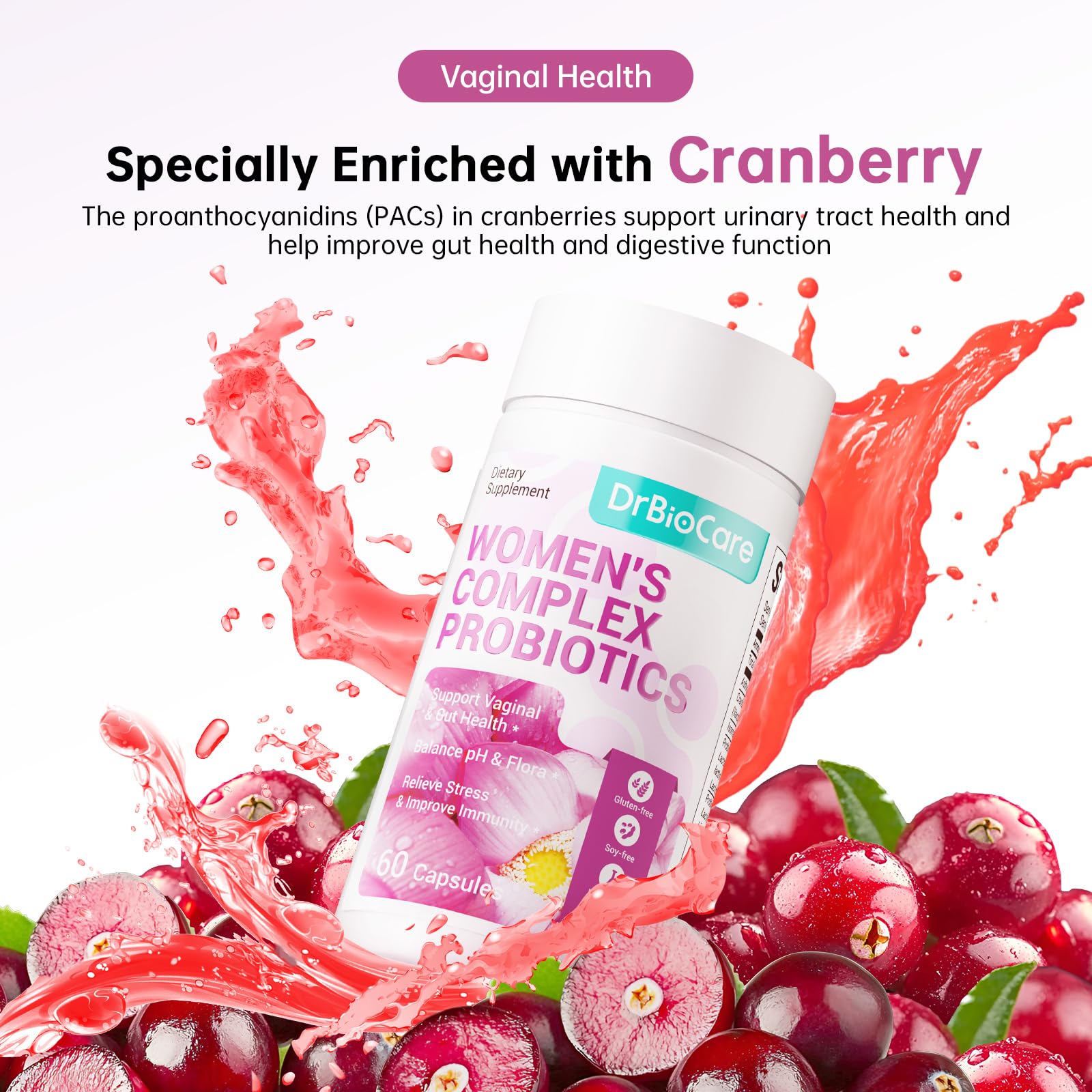 Women's Complex Probiotics for Vaginal Health — 60 Capsules | Ashwagandha, Cranberry, Mulberry Leaf | Non-GMO, Gluten-Free