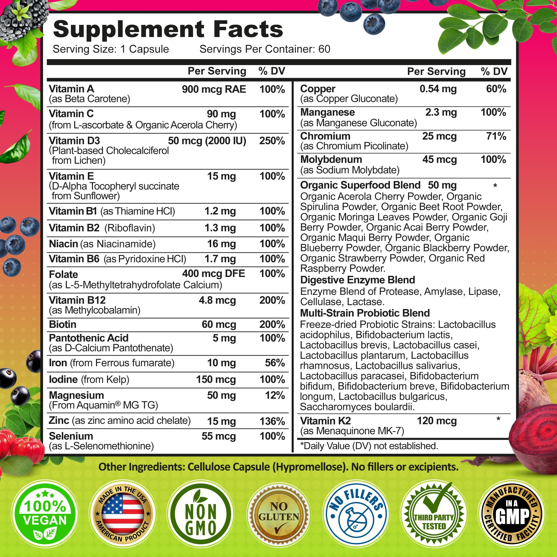Women's Daily Multivitamin with Iron - Vegan Methylated Multivitamin for Women