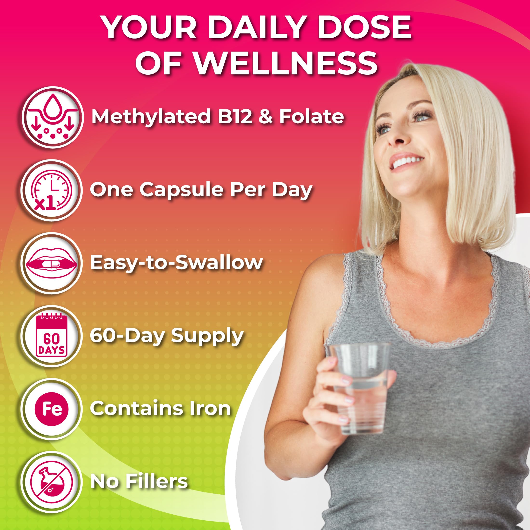 Women's Daily Multivitamin with Iron - Vegan Methylated Multivitamin for Women