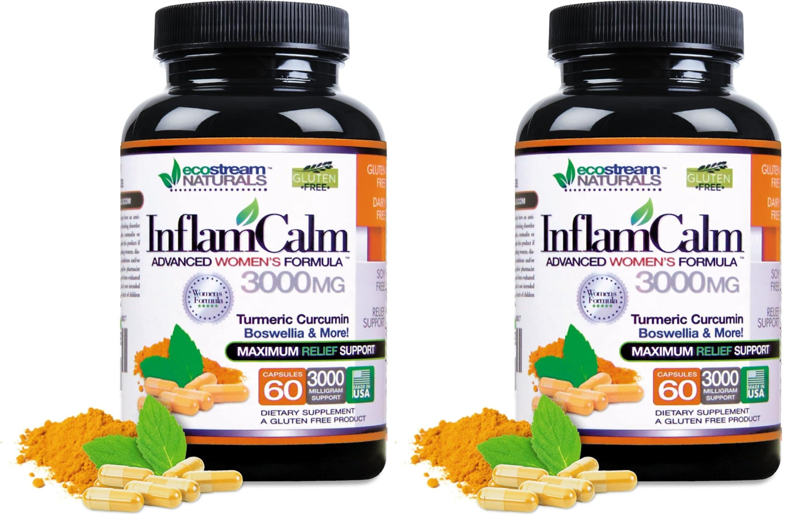 Women's Formula 3000 InflamCalm Advanced with Turmeric, Curcumin, Enzymes and Boswellia | Vegetarian & Gluten Free (Pack of 2)