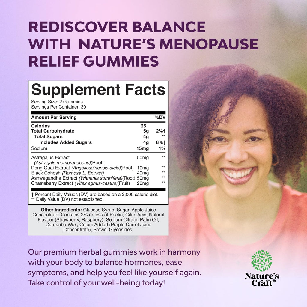 Natures Craft Womens Menopause Gummies with Dong Quai & Ashwagandha – 60 Count (3 Pack)