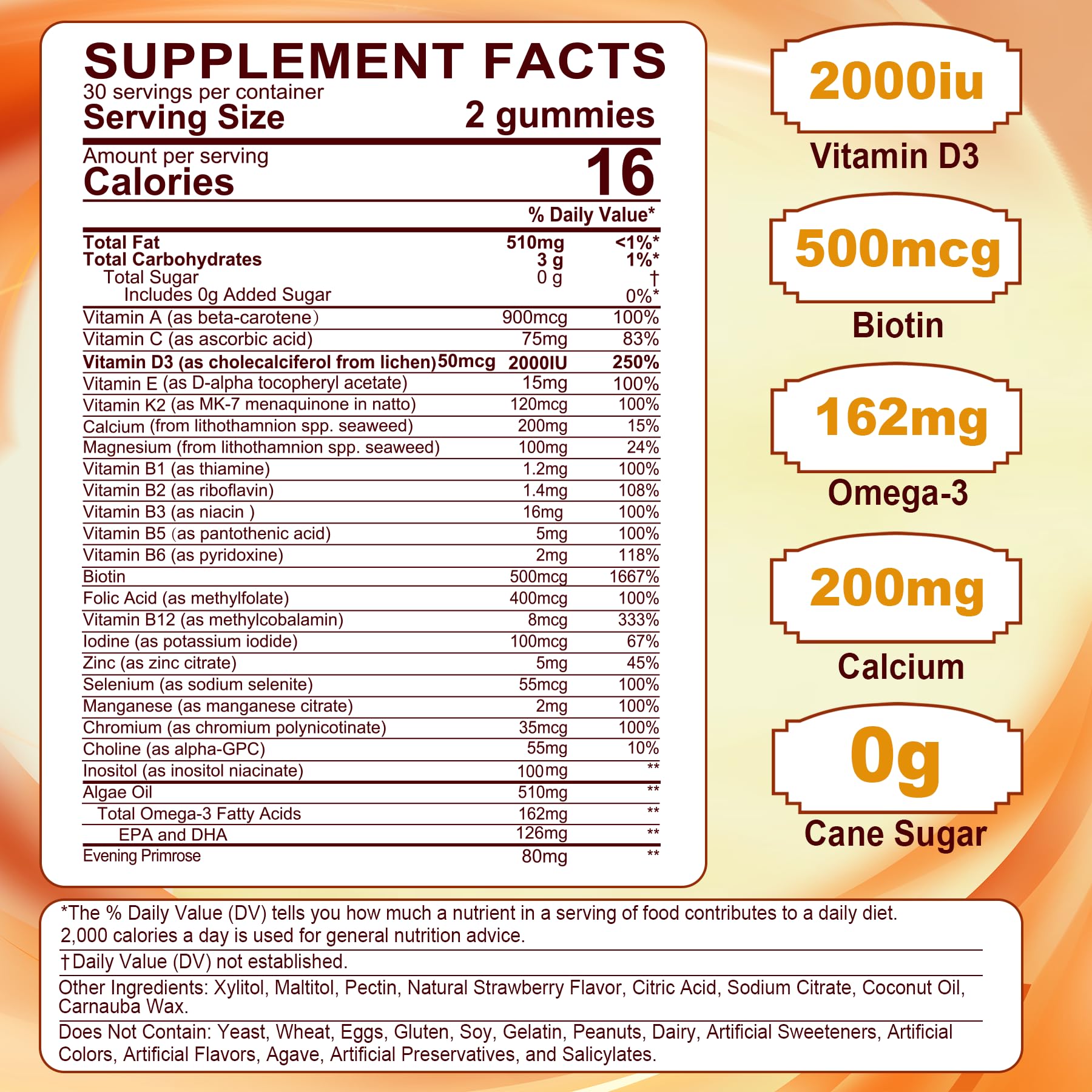 Womens Multivitamin Gummy with Omega 3 (DHA/EPA), Vitamin D3 K2, Calcium, Inositol, Daily Womens Vitamin A C E B Complex, L-MethylFolate, Methyl B12, Sugar Free Methylated Multivitamins Minerals, 60 Cts