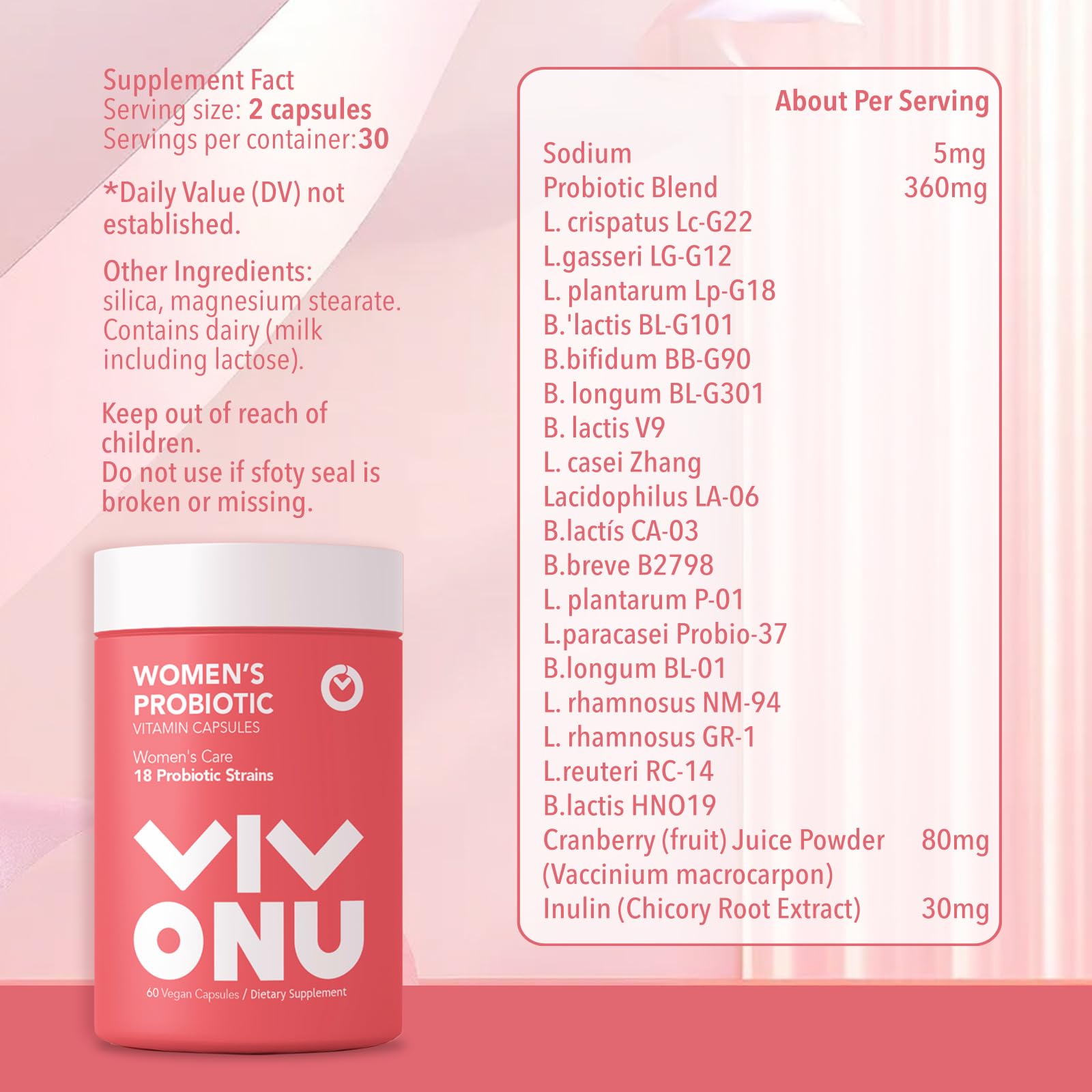 VivoNu Women's Probiotic Blend | 60 Billion CFUs, 18 Strains for Digestive, Immune & Vaginal Health
