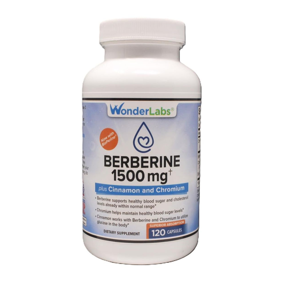 Wonder Laboratories Berberine HCL 1500mg with Cinnamon, Chromium & BioPerine – Immune, Glucose & Heart Health, Gluten & GMO Free | 120 Capsules