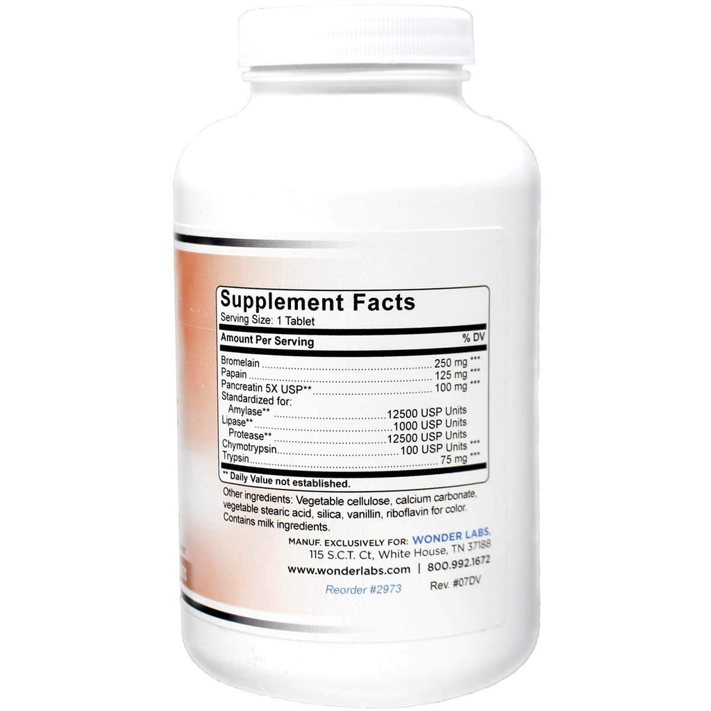 Wonder Laboratories Proteolytic Enzymes 550 mg | Bromelain, Papain, Pancreatin, 300 Tablets