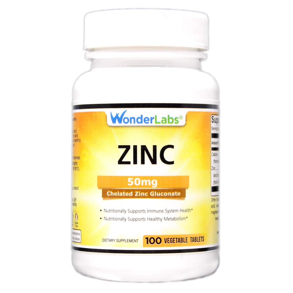 Wonder Laboratories Chelated Zinc Gluconate 50 mg - Immune Support & Cell Growth | 100 Vegetarian Tablets