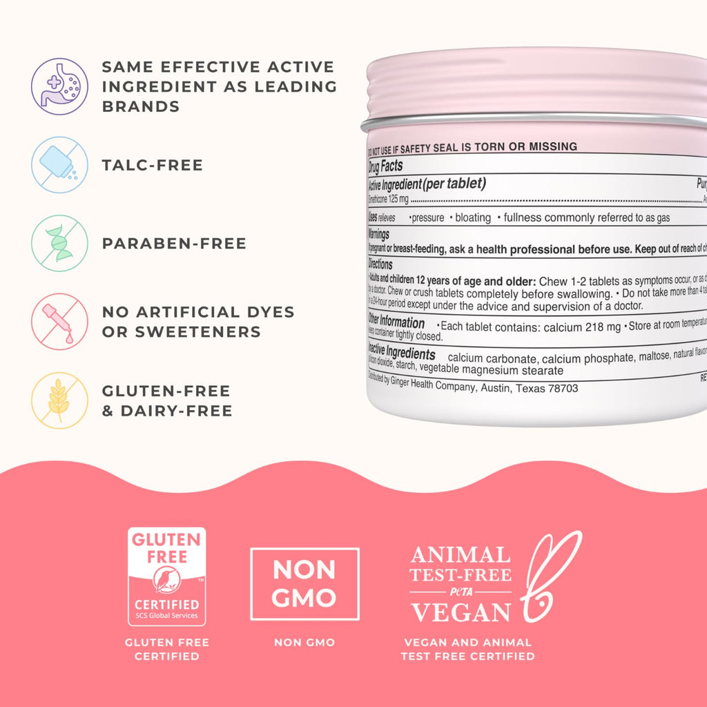 Wonderbelly Bloat + Gas Relief Chewables – Extra Strength, 125 mg Simethicone, Strawberry Shortcake