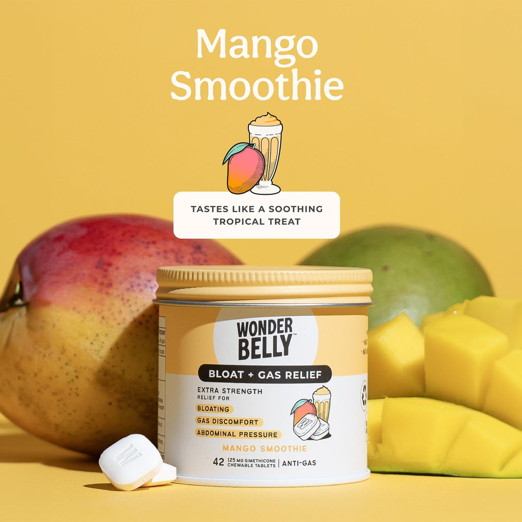 Wonderbelly Bloat + Gas Relief: Extra Strength 125 mg Simethicone Mango Chewables, 42 Count