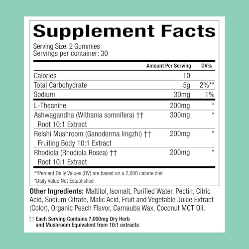 Plant People WonderCalm Mushroom Gummies – Ashwagandha Stress & Mood Support (Peach, 60 Count) – Vegan, Gluten-Free