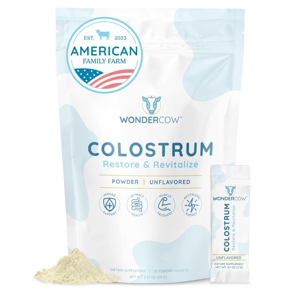 WONDERCOW Colostrum Powder for Gut Health, Immune Support & Recovery | Whole Bovine Colostrum, Unflavored, 30 Servings