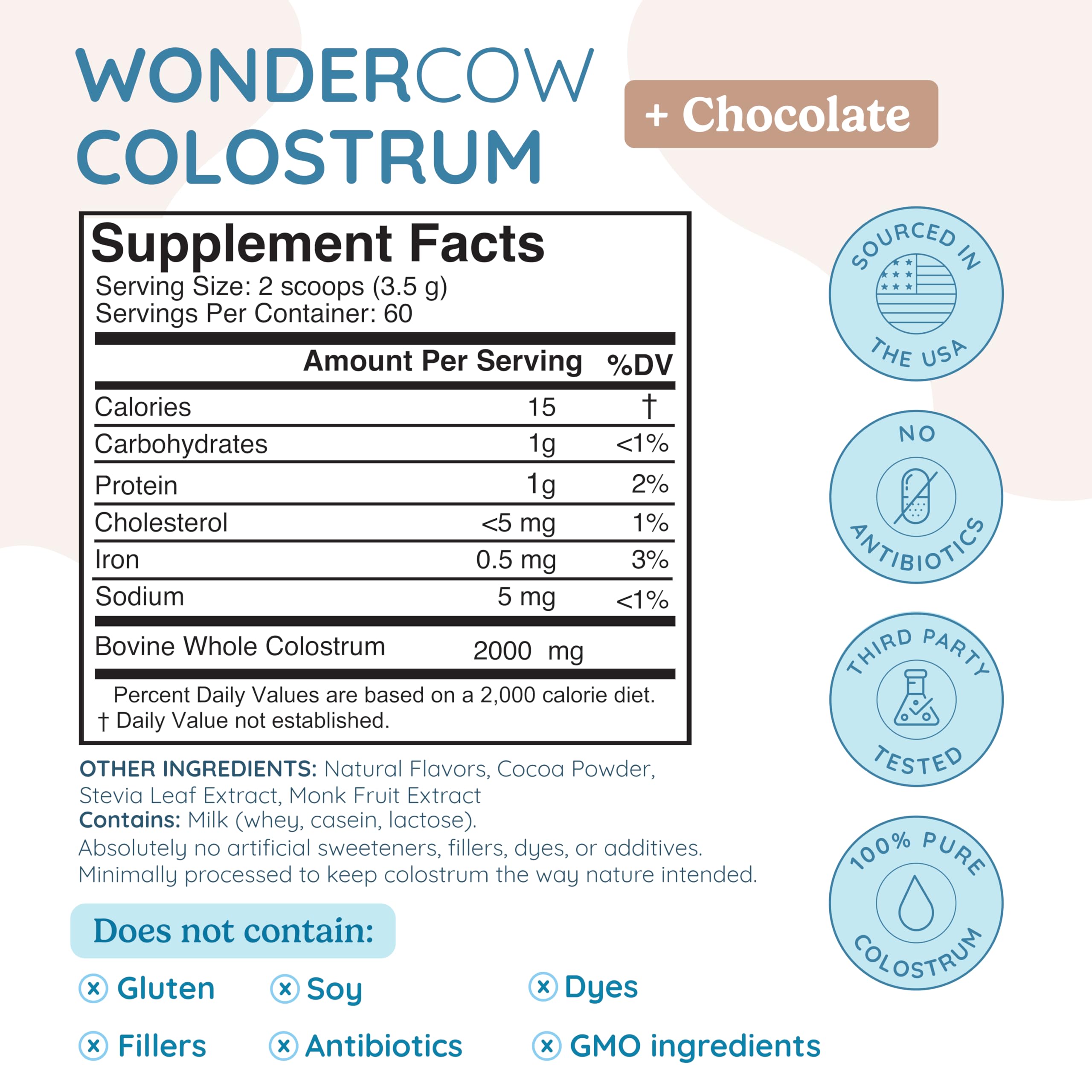 WONDERCOW Colostrum Powder | Gut Health, Immune Support & Wellness | Chocolate 60 Servings