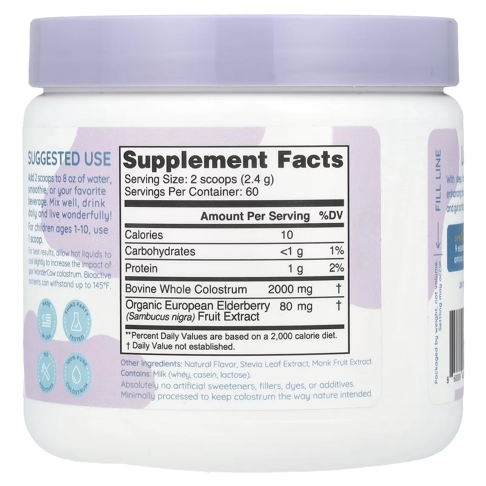 WONDERCOW Colostrum Powder for Gut Health, Immune Support & Recovery | Elderberry, 60 Servings