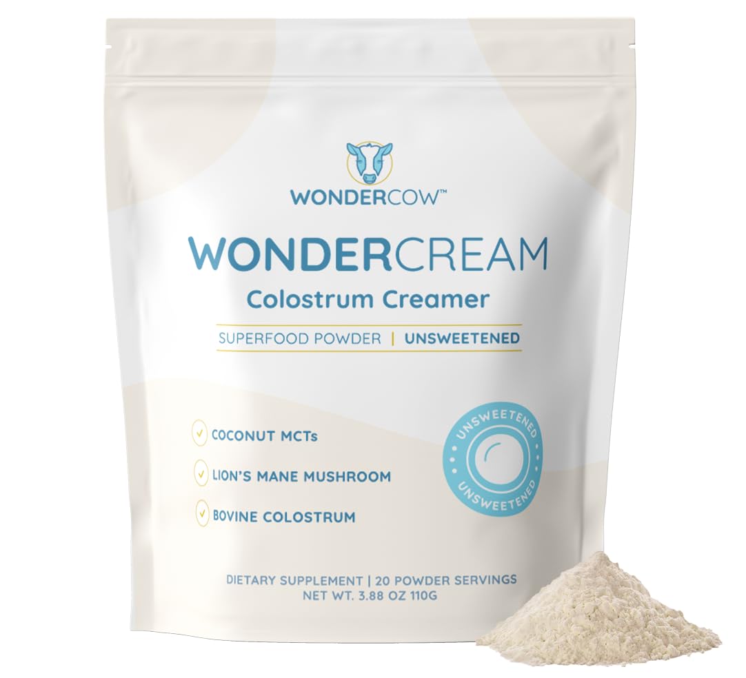 WonderCow Bovine Colostrum Superfood Creamer Powder w/Organic Lions Mane Mushroom & Coconut Milk Powder MCTs | Functional Sugar Free Keto Coffee, Smoothie & Drink Mix Unsweetened
