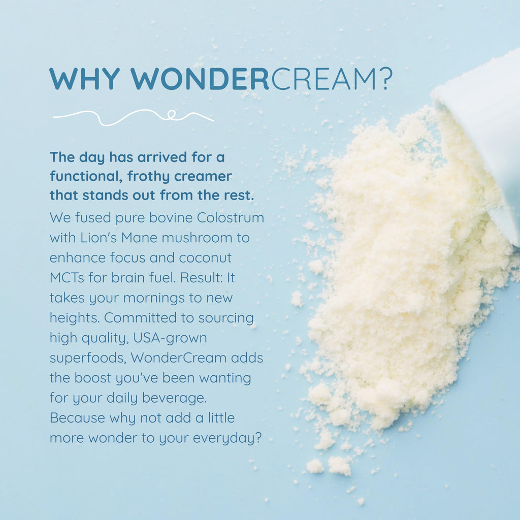 WonderCow Bovine Colostrum Superfood Creamer Powder w/Organic Lions Mane Mushroom & Coconut Milk Powder MCTs | Functional Sugar Free Keto Coffee, Smoothie & Drink Mix Unsweetened