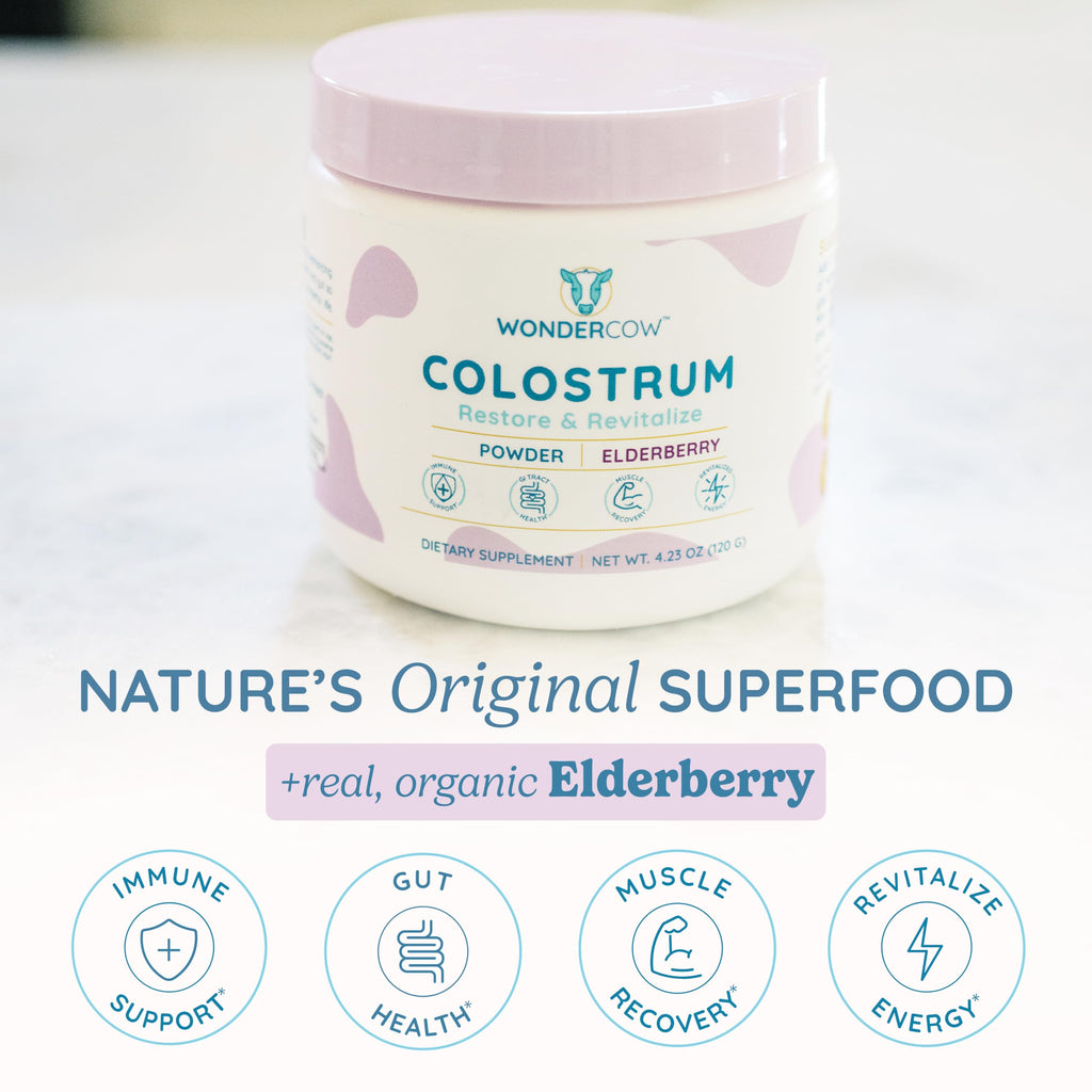 WONDERCOW Colostrum Powder for Gut Health, Immune Support & Recovery | Elderberry, 60 Servings
