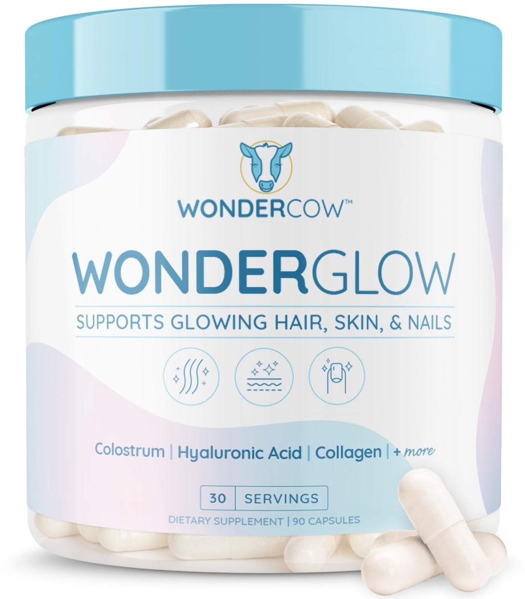 WONDERCOW WonderGlow Hair, Skin & Nails Vitamins | Bovine Colostrum, Collagen & Biotin