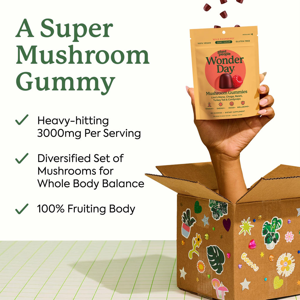 Plant People WonderDay Mushroom Gummies – Lion’s Mane, Cordyceps & Chaga for Immune Support, De-Stress, Mood & Energy (60 Count) | Vegan, Non-GMO