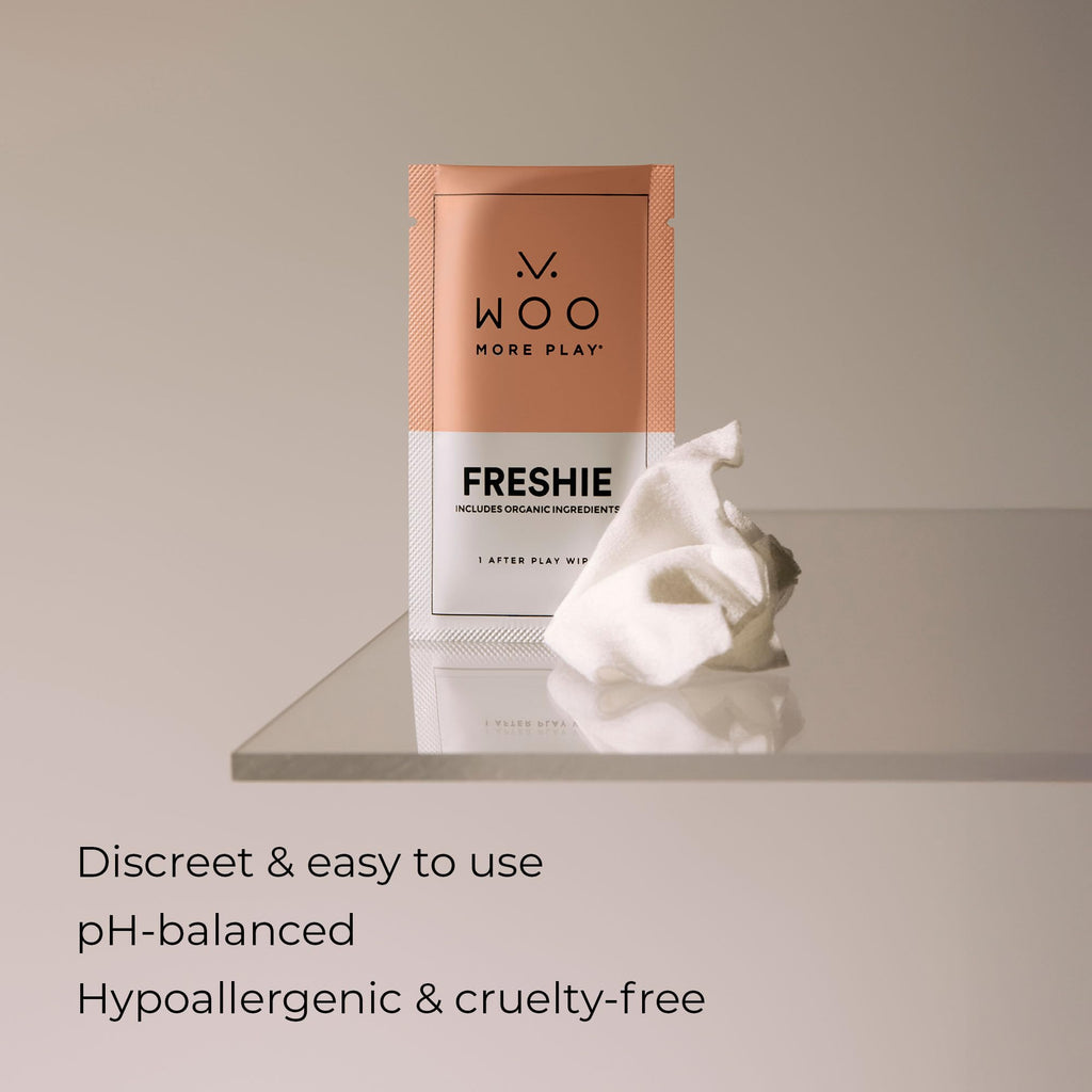 Woo More Play Freshies: All-Natural Feminine Intimacy Wipes with Coconut Oil & Aloe Vera - Vegan & Cruelty-Free, 10ct
